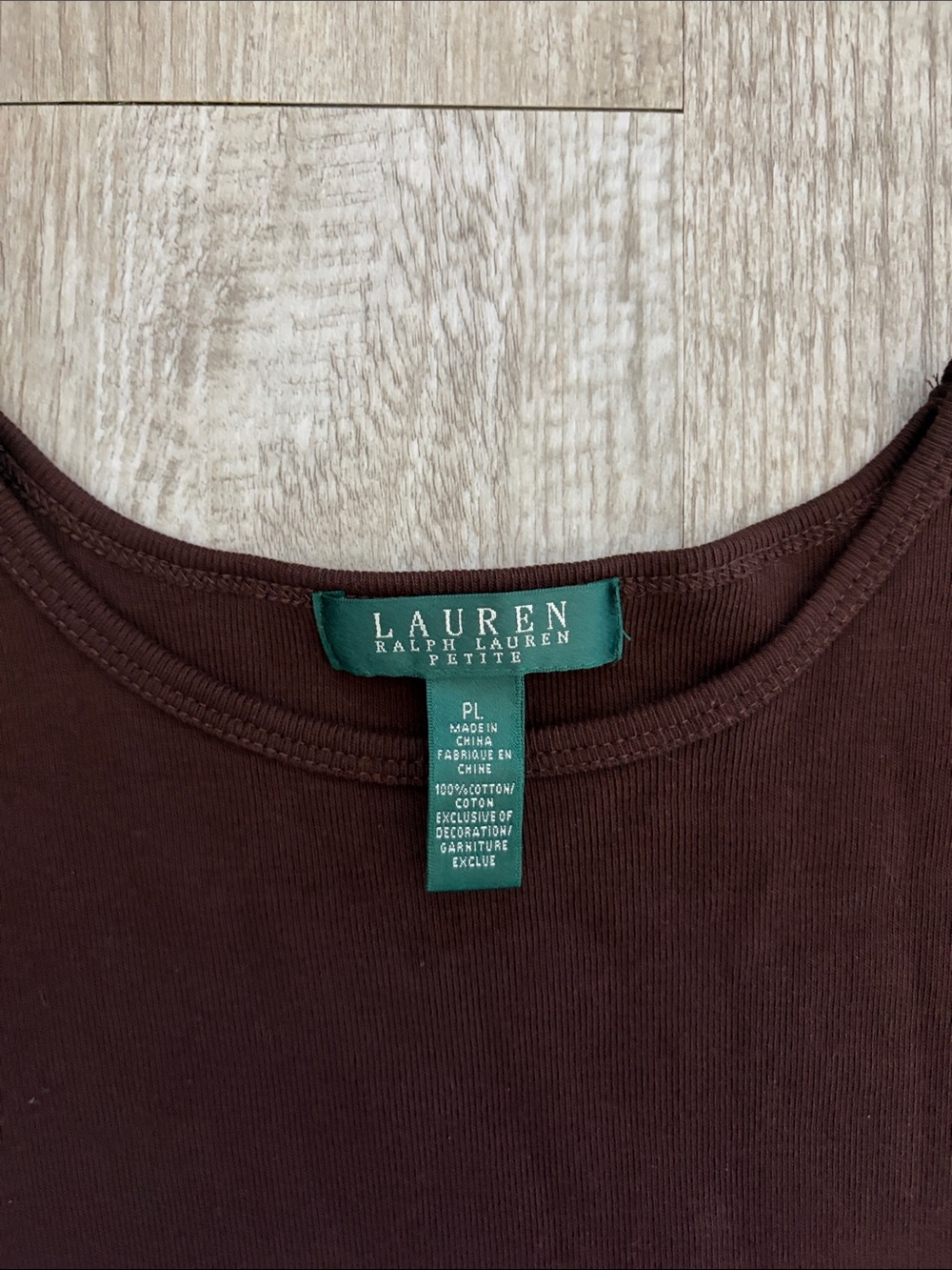 Lauren Ralph Lauren Long Sleeve Ribbed Cotton Tee Charcoal Gray & Deep Brown - Picture 7 of 12
